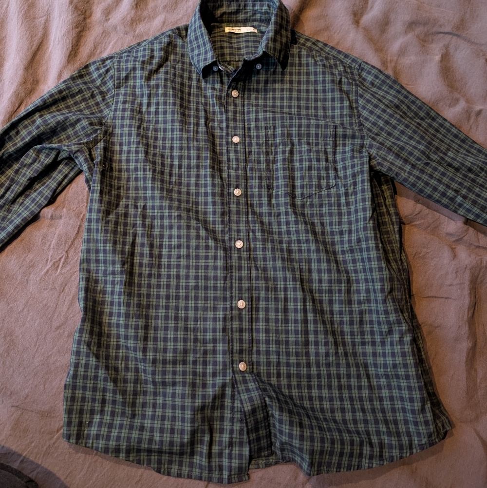 Sonoma Green & Blue Plaid Button-Down Shirt
